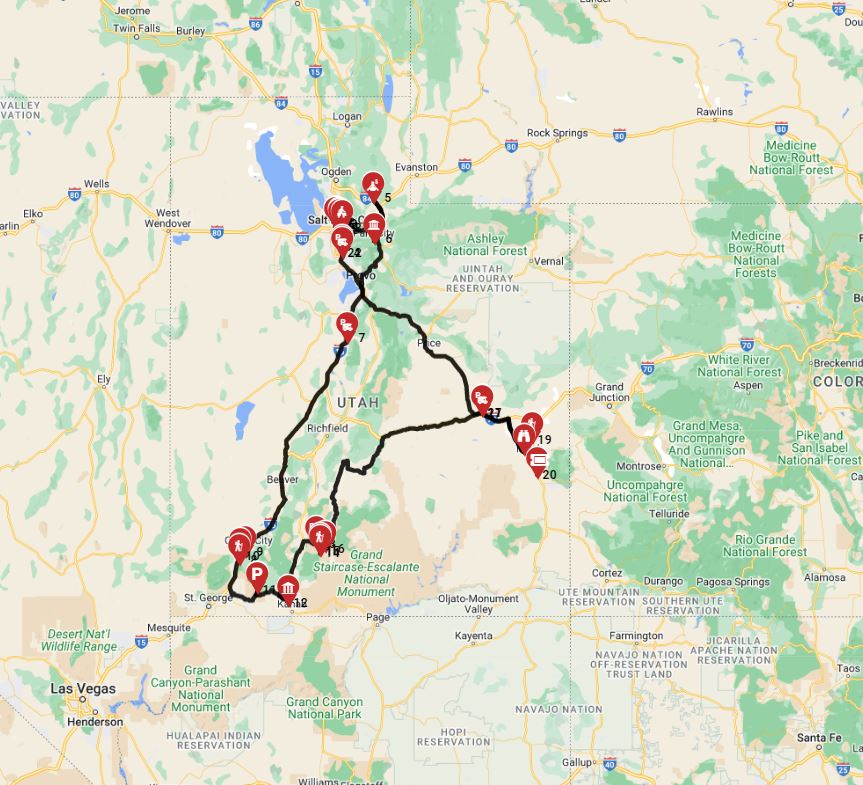 Map for Salt lake city Round trip